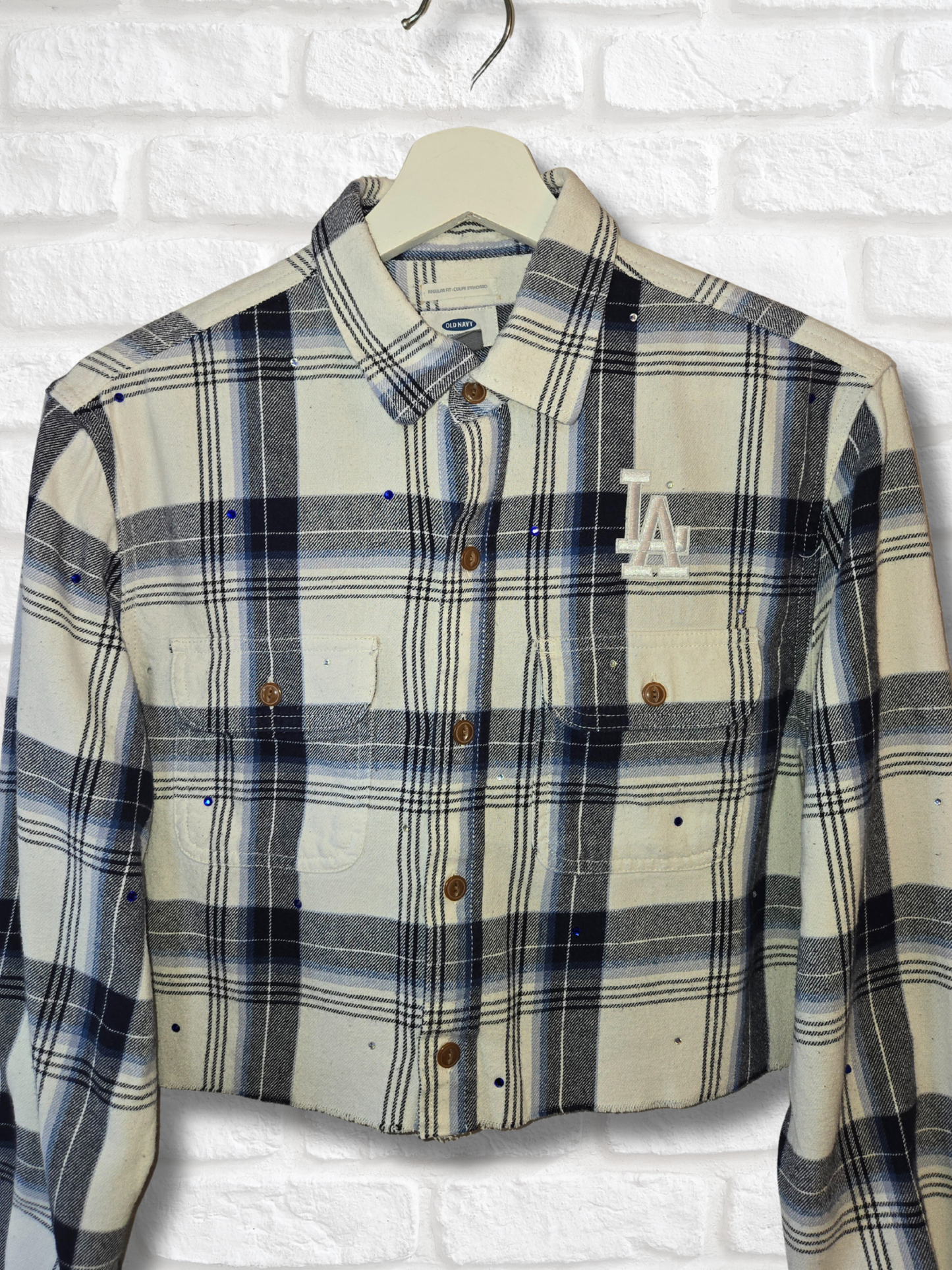 Los Angeles Dodgers Rhinestone Crop Flannel - Small