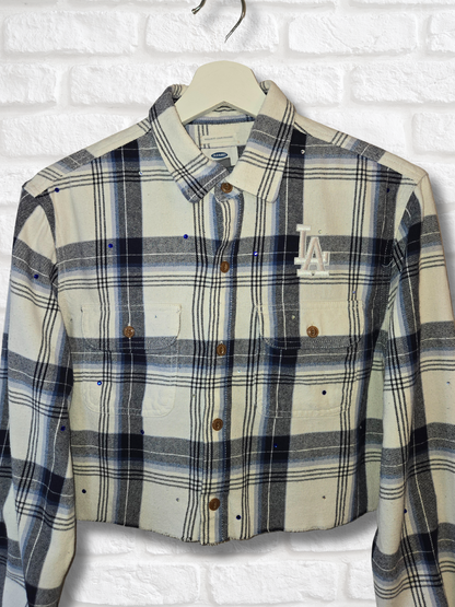 Los Angeles Dodgers Rhinestone Crop Flannel - Small