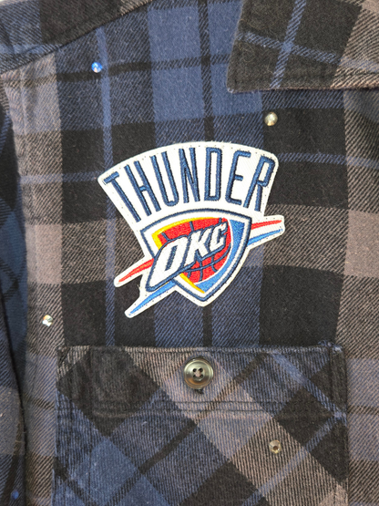 OKC Thunder Rhinestone Crop Flannel - Small