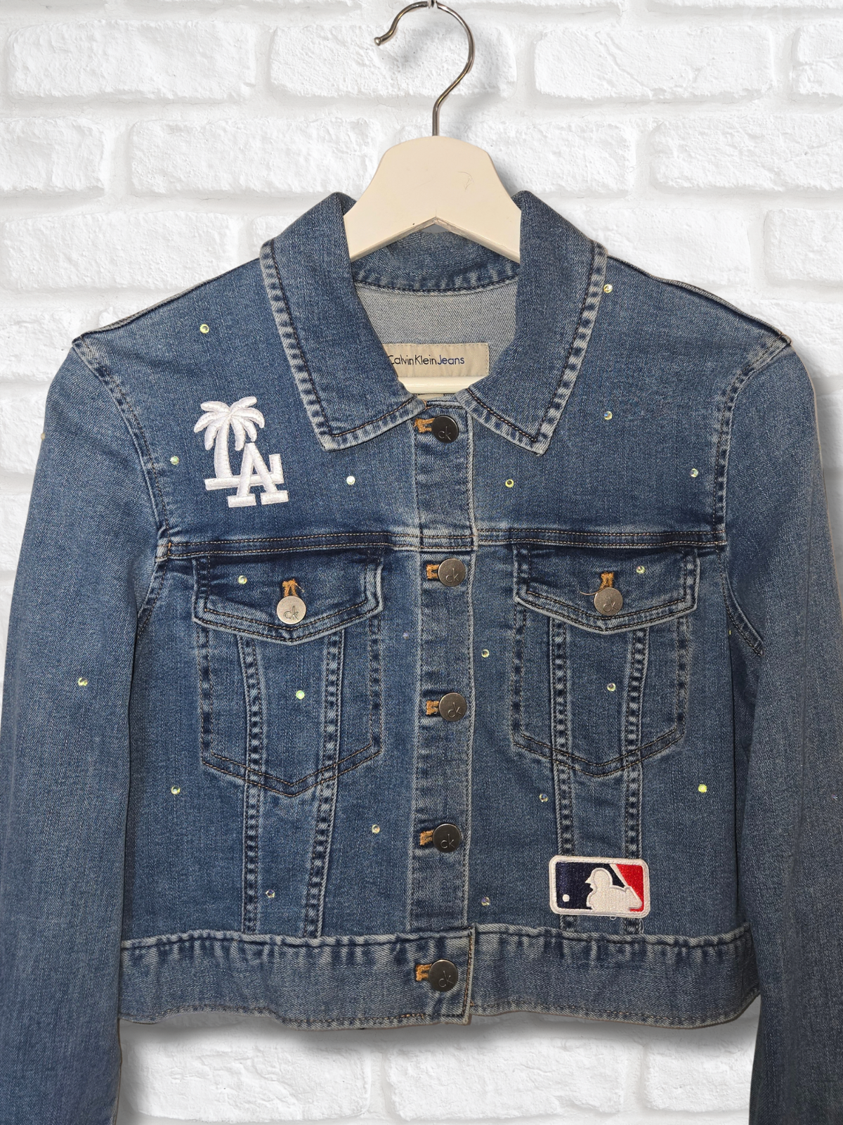 Los Angeles Dodgers Crop Denim Jacket- Small