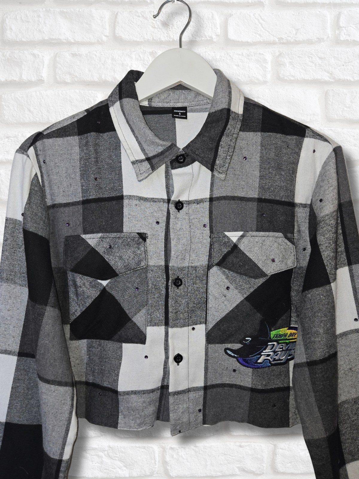 Tampa Bay Rays Rhinestone Crop Flannel - Small