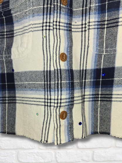 Los Angeles Dodgers Rhinestone Crop Flannel - Small