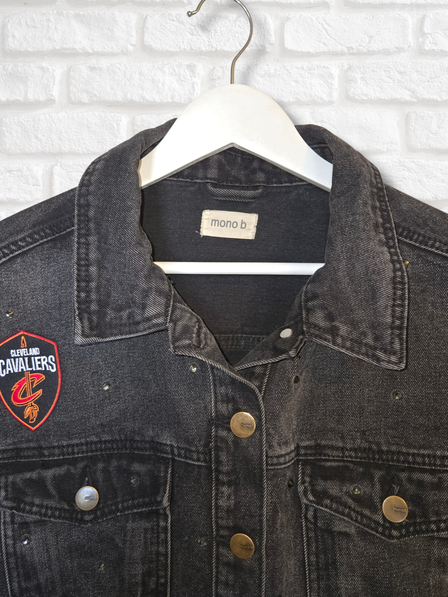 Cleveland Cavaliers Crop Rhinestone Denim Jacket - Large