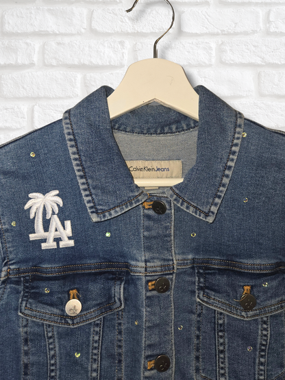 Los Angeles Dodgers Crop Denim Jacket- Small