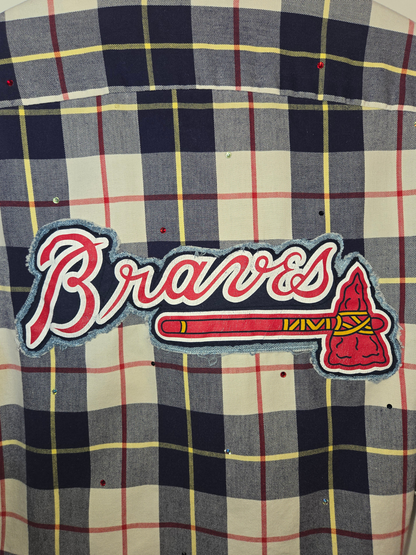 Atlanta Braves Rhinestone Crop Flannel - Medium