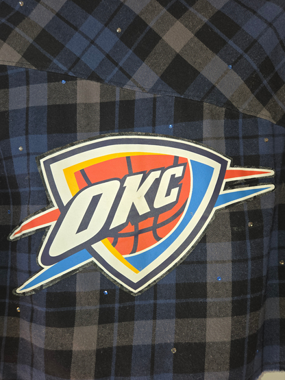 OKC Thunder Rhinestone Crop Flannel - Small