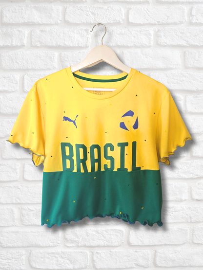Team Brasil Ruffle Crop Top - Large