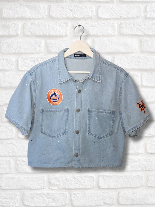 New York Mets Crop Button-up - Large