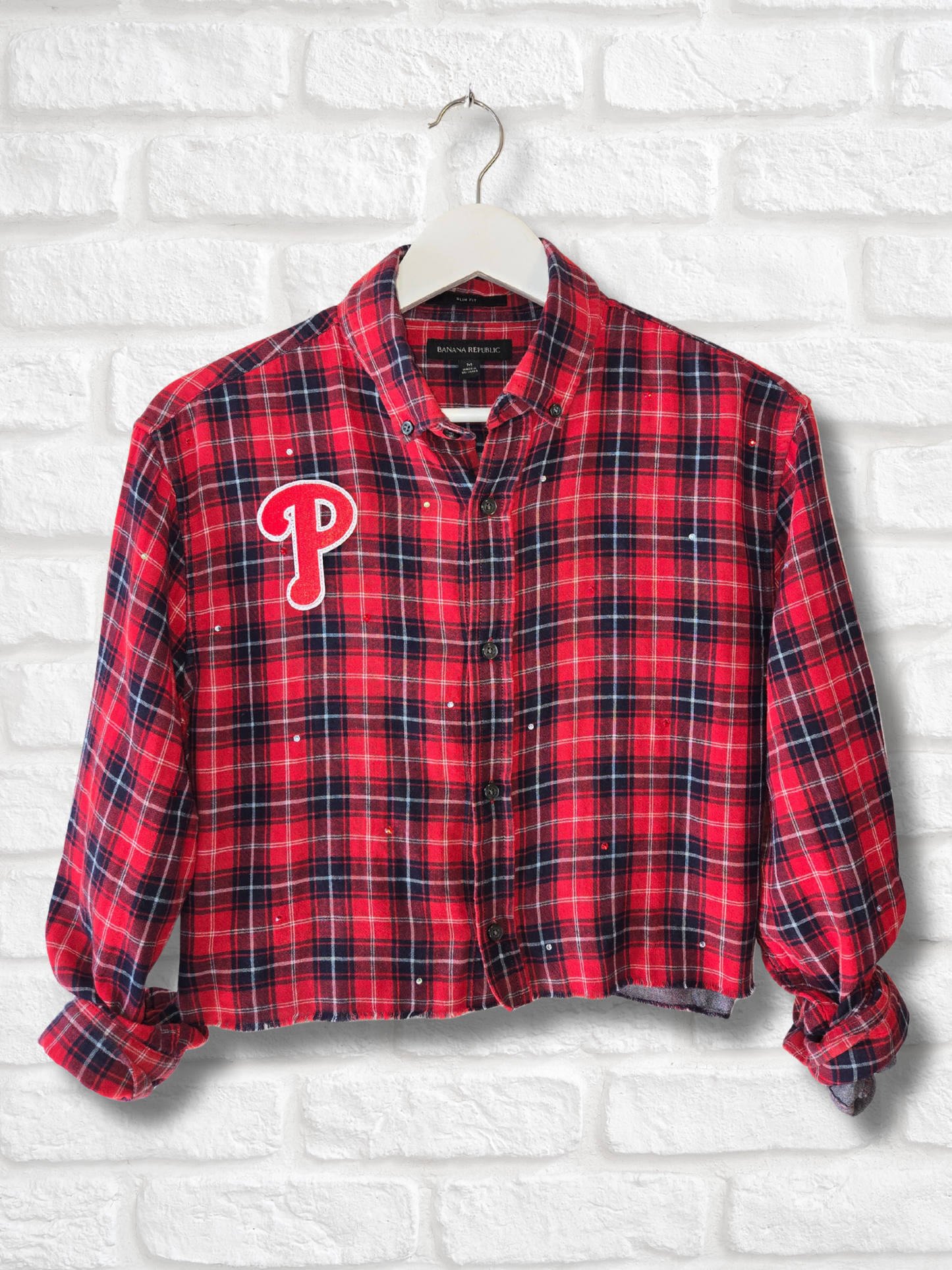 Philadelphia Phillies Rhinestone Crop Flannel - Medium