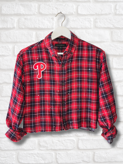 Philadelphia Phillies Rhinestone Crop Flannel - Medium