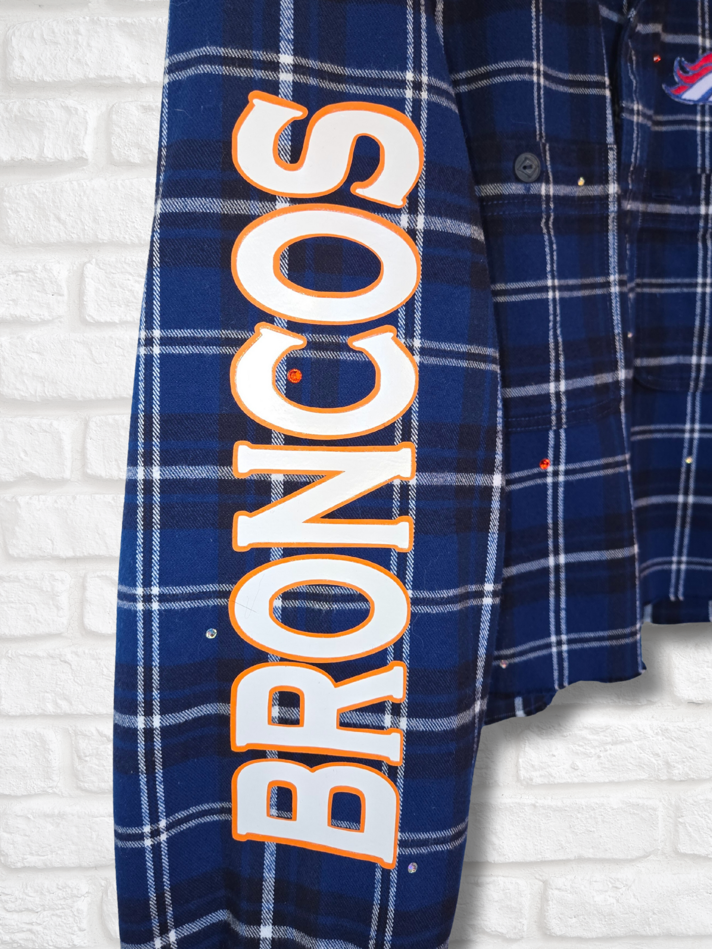 Denver Broncos Crop Rhinestone Flannel