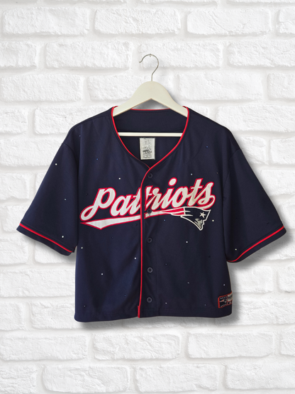 New England Patriots Crop Rhinestone Baseball Jersey