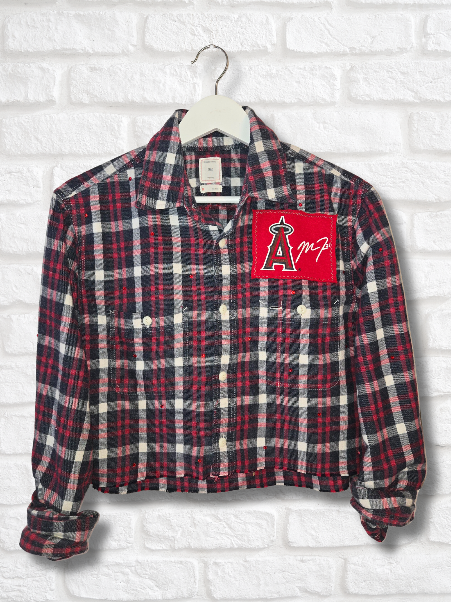 Los Angeles Angels Rhinestone Crop Flannel - Medium