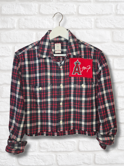 Los Angeles Angels Rhinestone Crop Flannel - Medium