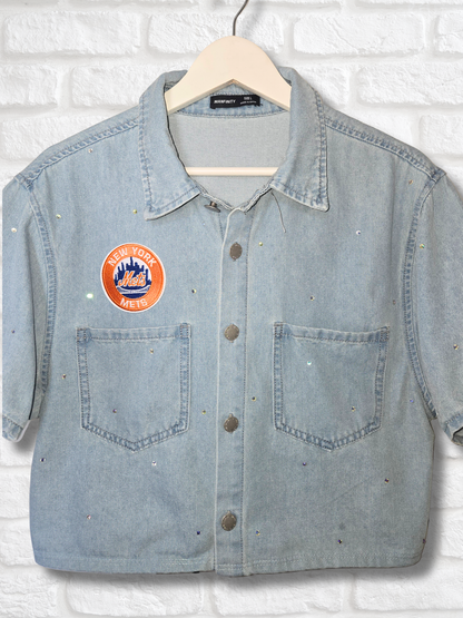 New York Mets Crop Button-up - Large