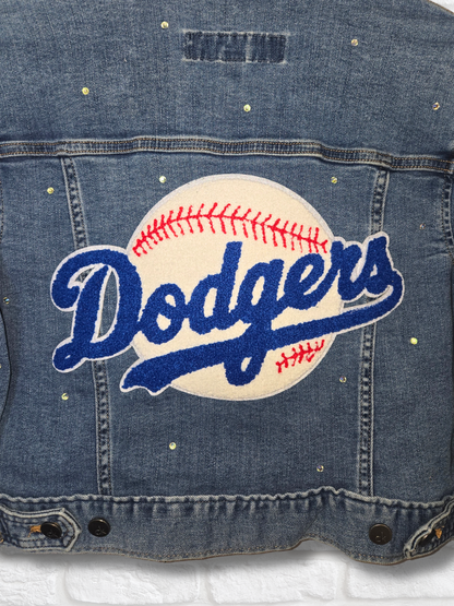 Los Angeles Dodgers Crop Denim Jacket- Small