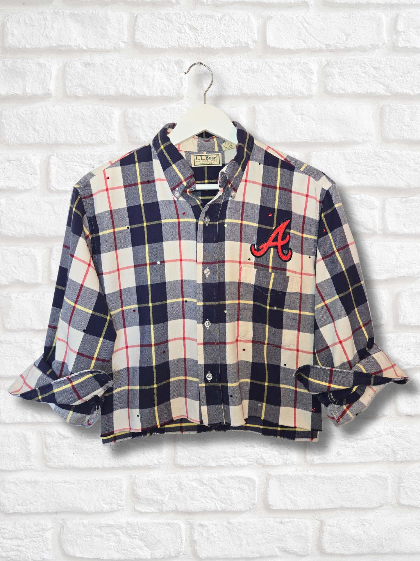 Atlanta Braves Rhinestone Crop Flannel - Medium