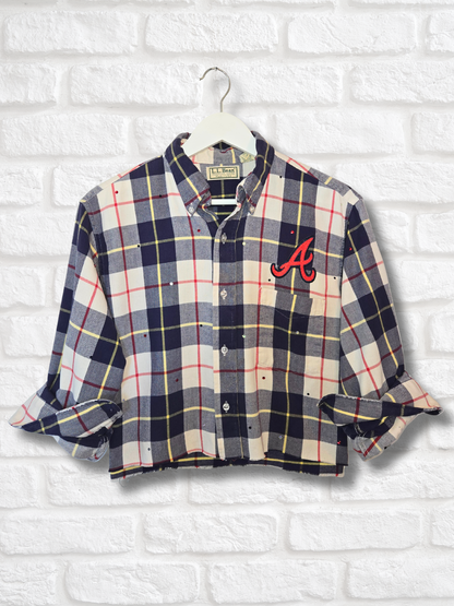 Atlanta Braves Rhinestone Crop Flannel - Medium