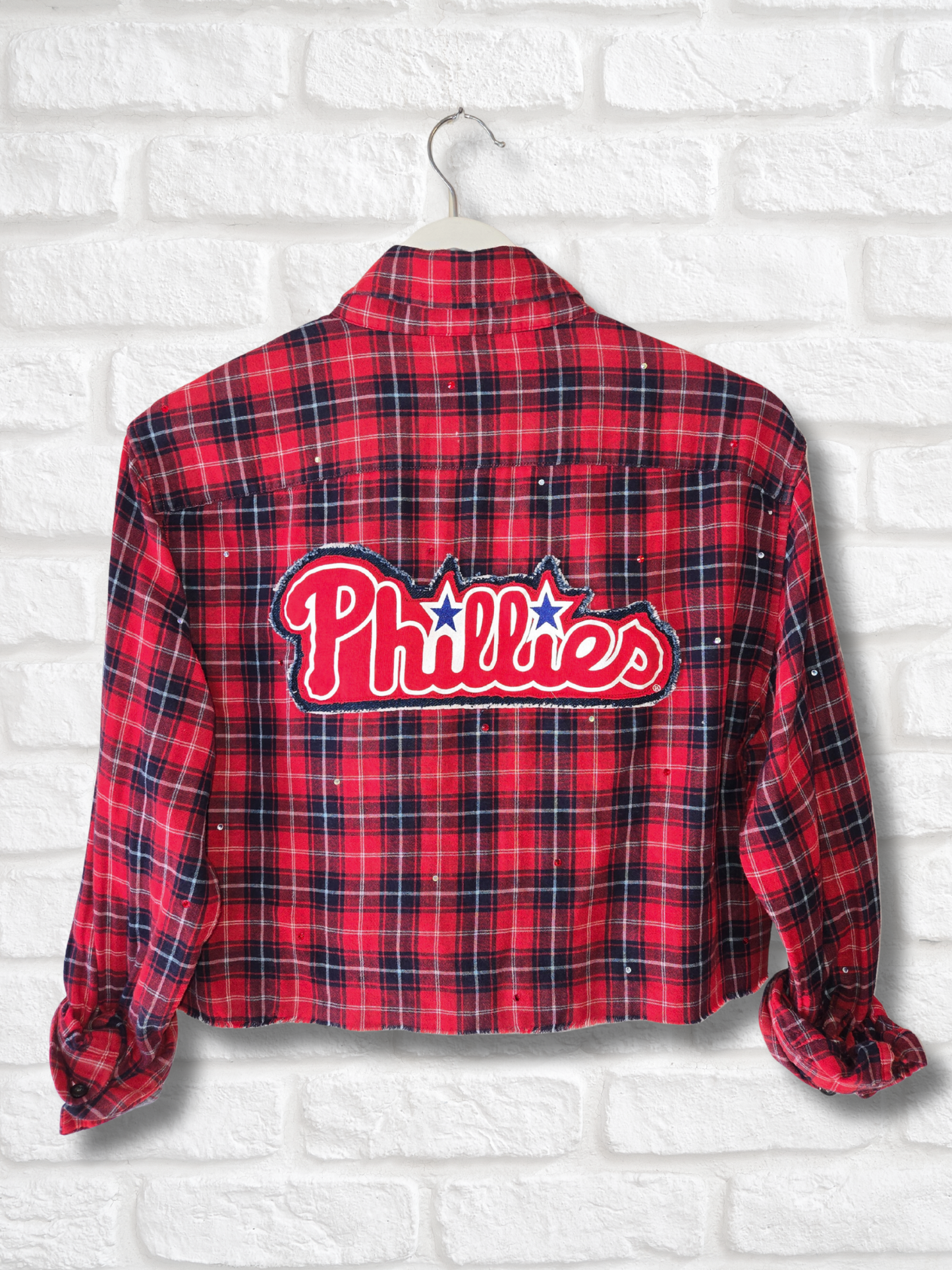 Philadelphia Phillies Rhinestone Crop Flannel - Medium