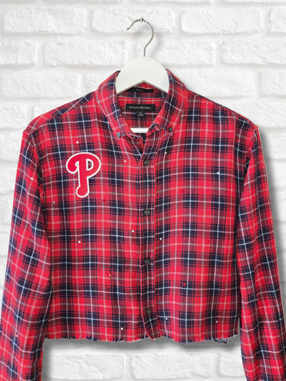 Philadelphia Phillies Rhinestone Crop Flannel - Medium