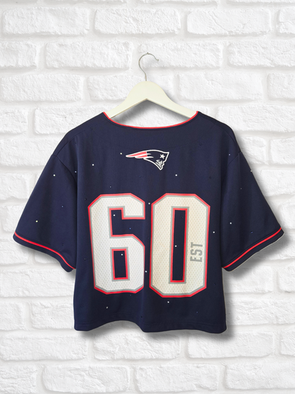 New England Patriots Crop Rhinestone Baseball Jersey