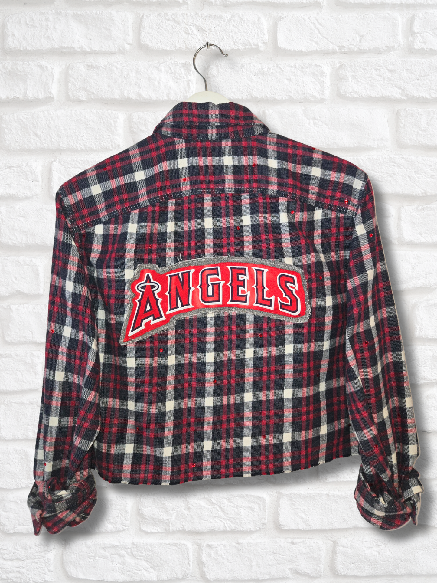 Los Angeles Angels Rhinestone Crop Flannel - Medium