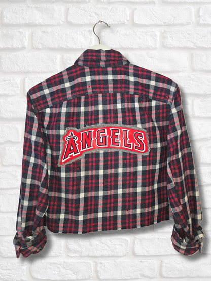 Los Angeles Angels Rhinestone Crop Flannel - Medium
