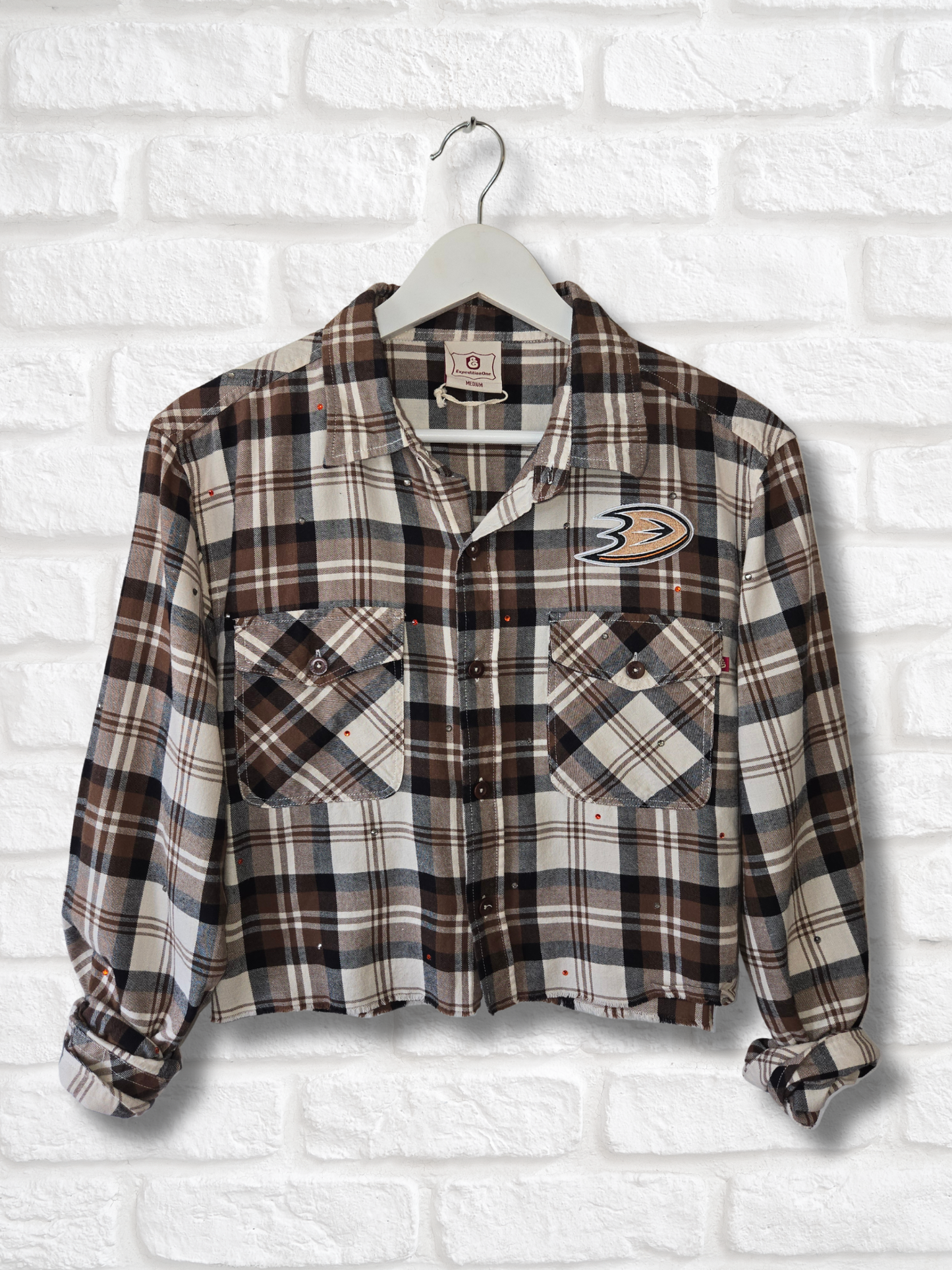 Anaheim Ducks Rhinestone Crop Flannel - Medium