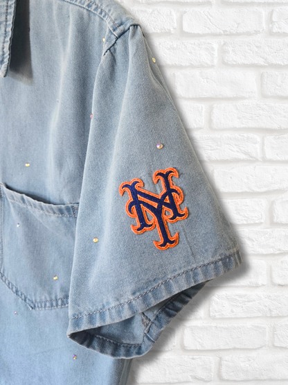 New York Mets Crop Button-up - Large