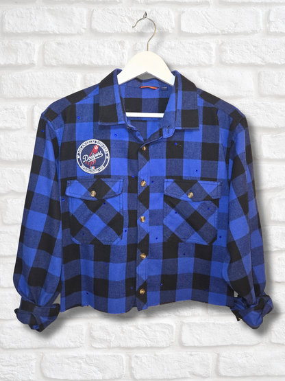 Los Angeles Dodgers Rhinestone Crop Flannel - Large