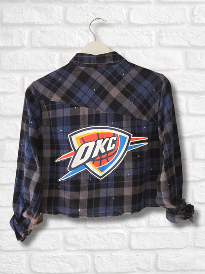 OKC Thunder Rhinestone Crop Flannel - Small