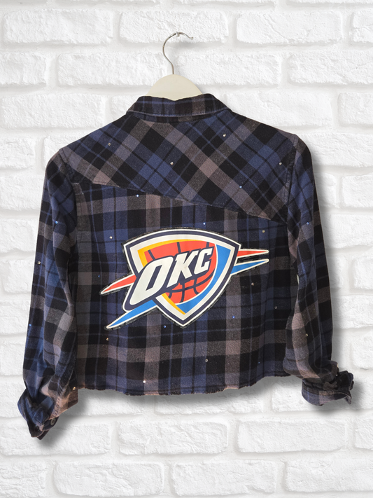 OKC Thunder Rhinestone Crop Flannel - Small