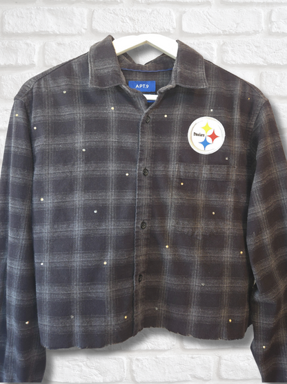 Pittsburgh Steelers Rhinestone Crop Flannel