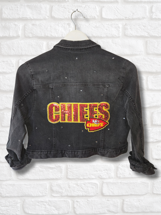Kansas City Chiefs Rhinestone Crop Denim Jacket