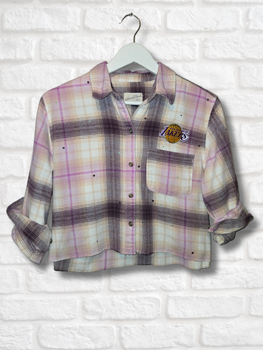 Los Angeles Lakers Rhinestone Crop Flannel
