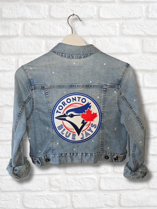 Toronto Blue Jays Rhinestone Crop Denim Jacket