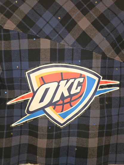 OKC Thunder Rhinestone Crop Flannel