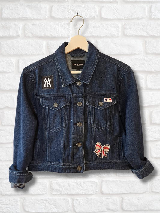 New York Yankees Rhinestone Crop Denim Jacket