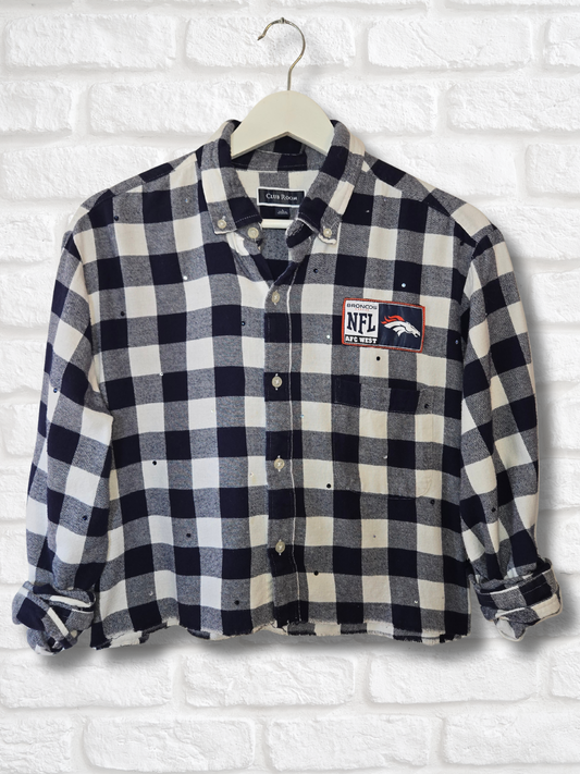 Denver Broncos Rhinestone Crop Flannel