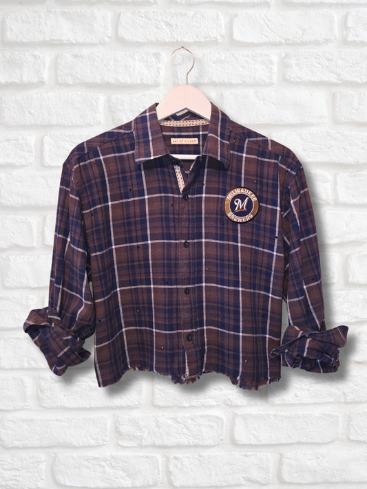 Milwaukee Brewers Crop Rhinestone Flannel
