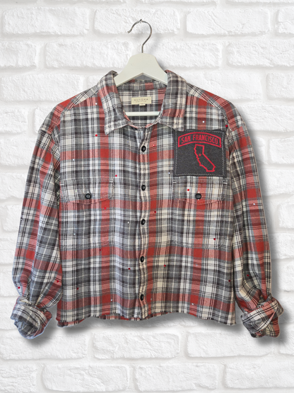 San Francisco 49ers Rhinestone Crop Flannel
