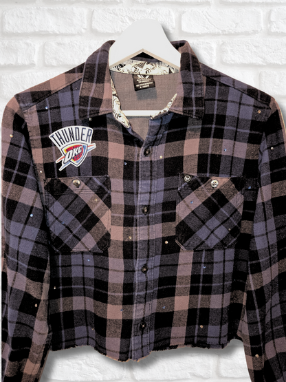 OKC Thunder Rhinestone Crop Flannel