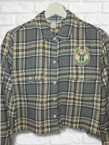 Milwaukee Bucks Rhinestone Crop Flannel