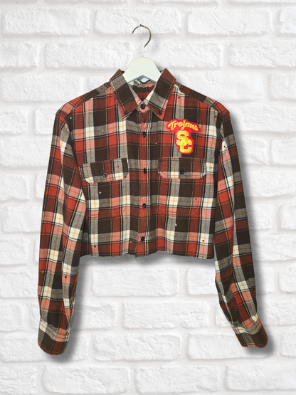 USC Trojans Crop Rhinestone Flannel
