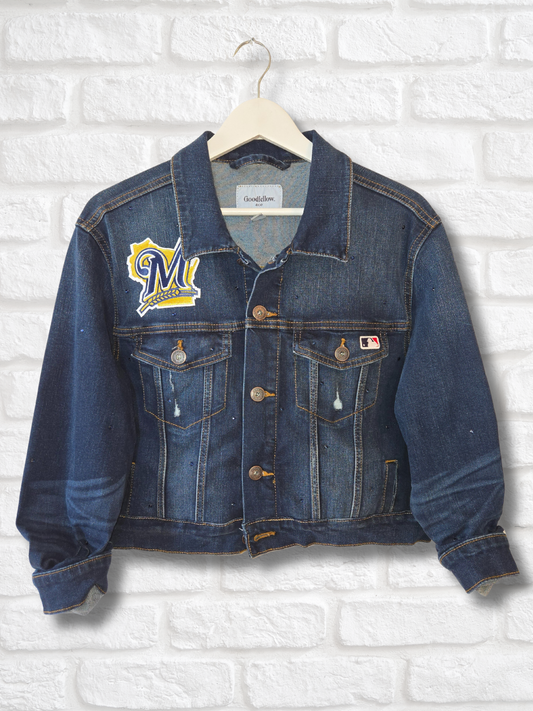Milwaukee Brewers Rhinestone Crop Denim Jacket