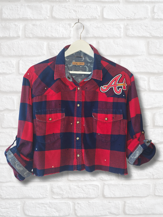 Atlanta Braves Crop Rhinestone Flannel