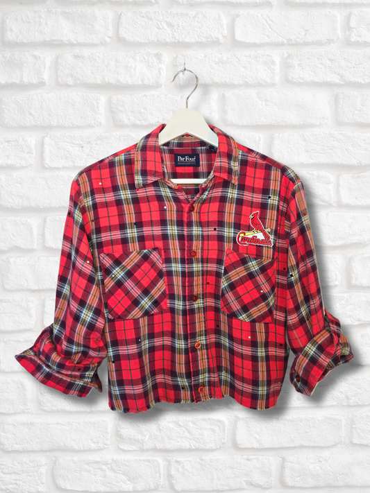 St. Louis Cardinals Rhinestone Crop Flannel