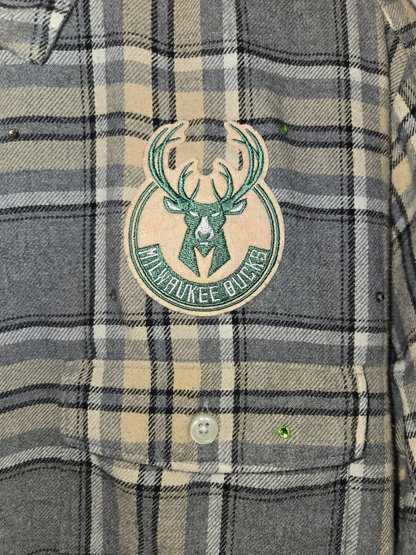 Milwaukee Bucks Rhinestone Crop Flannel