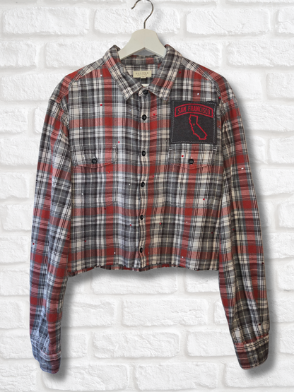 San Francisco 49ers Rhinestone Crop Flannel