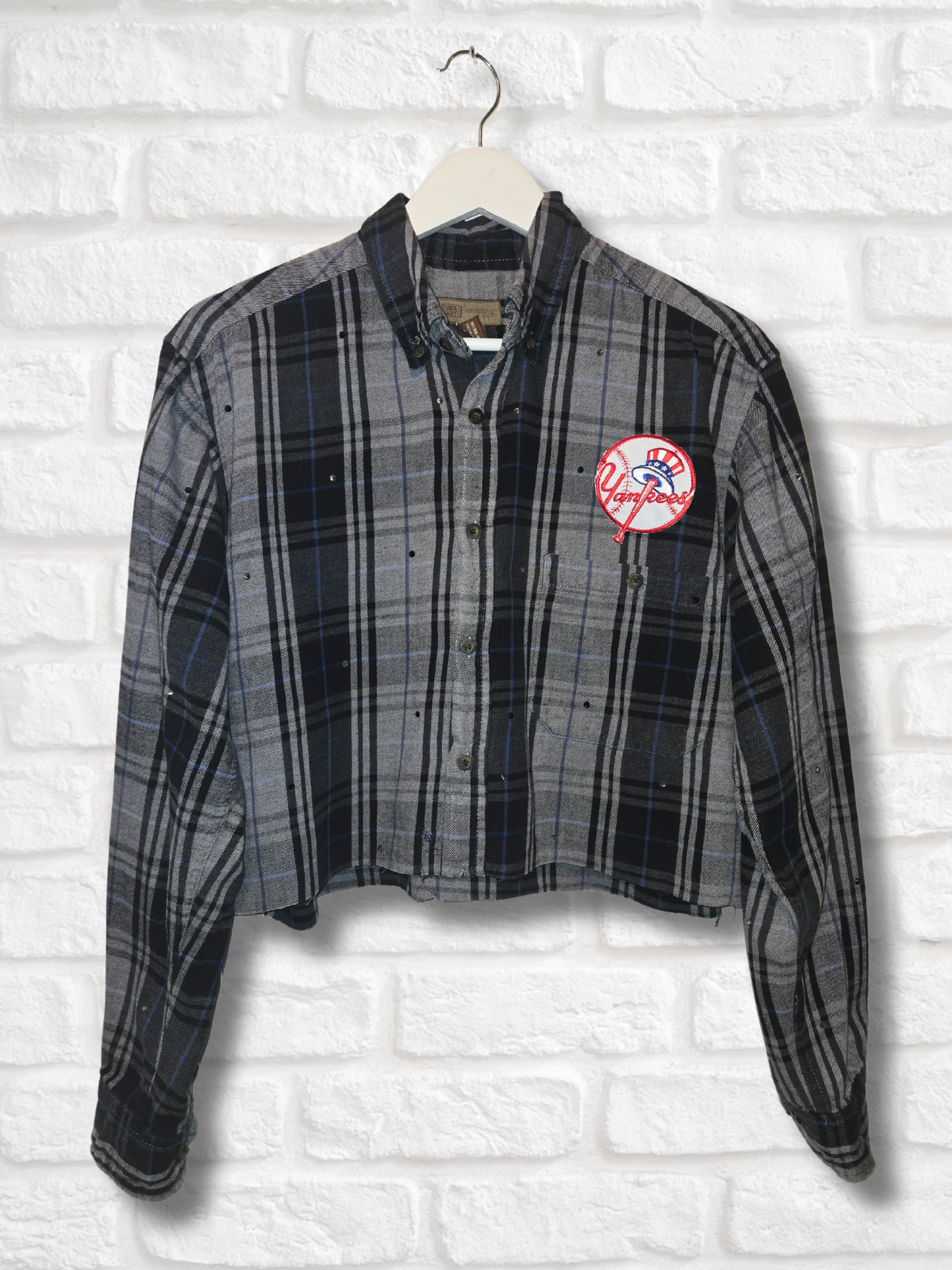 New York Yankees Rhinestone Crop Flannel